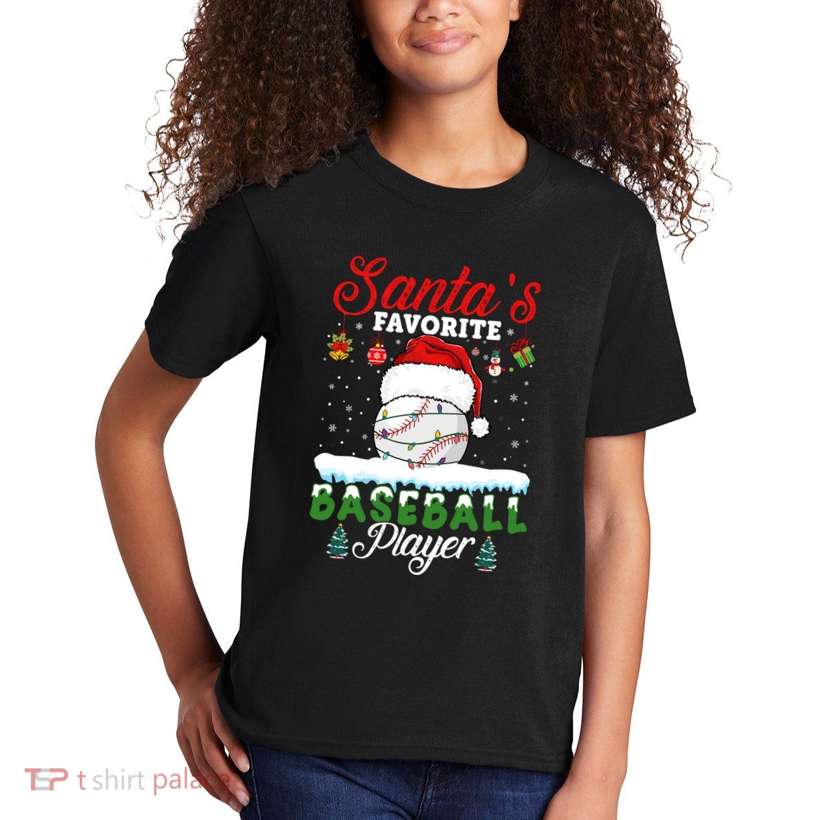 SantaS Favorite Baseball Player Christmas Baseball Kids T-Shirt