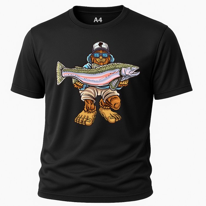 Steelhead Fishing Bigfoot Trout River Fisherman Cooling Performance Crew T-Shirt