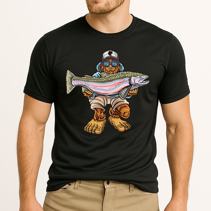 Steelhead Fishing Bigfoot Trout River Fisherman Cooling Performance Crew T-Shirt