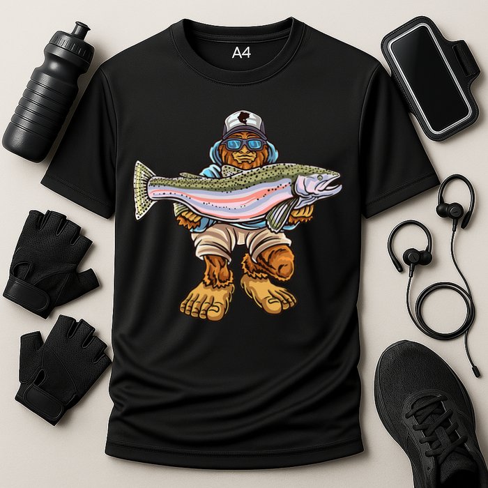 Steelhead Fishing Bigfoot Trout River Fisherman Cooling Performance Crew T-Shirt