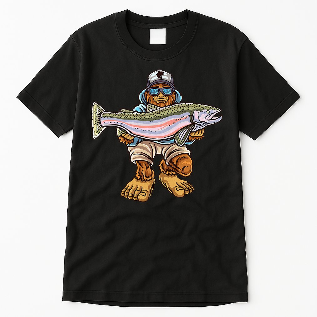 Steelhead Fishing Bigfoot Trout River Fisherman Tall T-Shirt