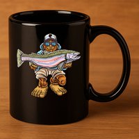 Steelhead Fishing Bigfoot Trout River Fisherman 11oz C Handle Ceramic Mug