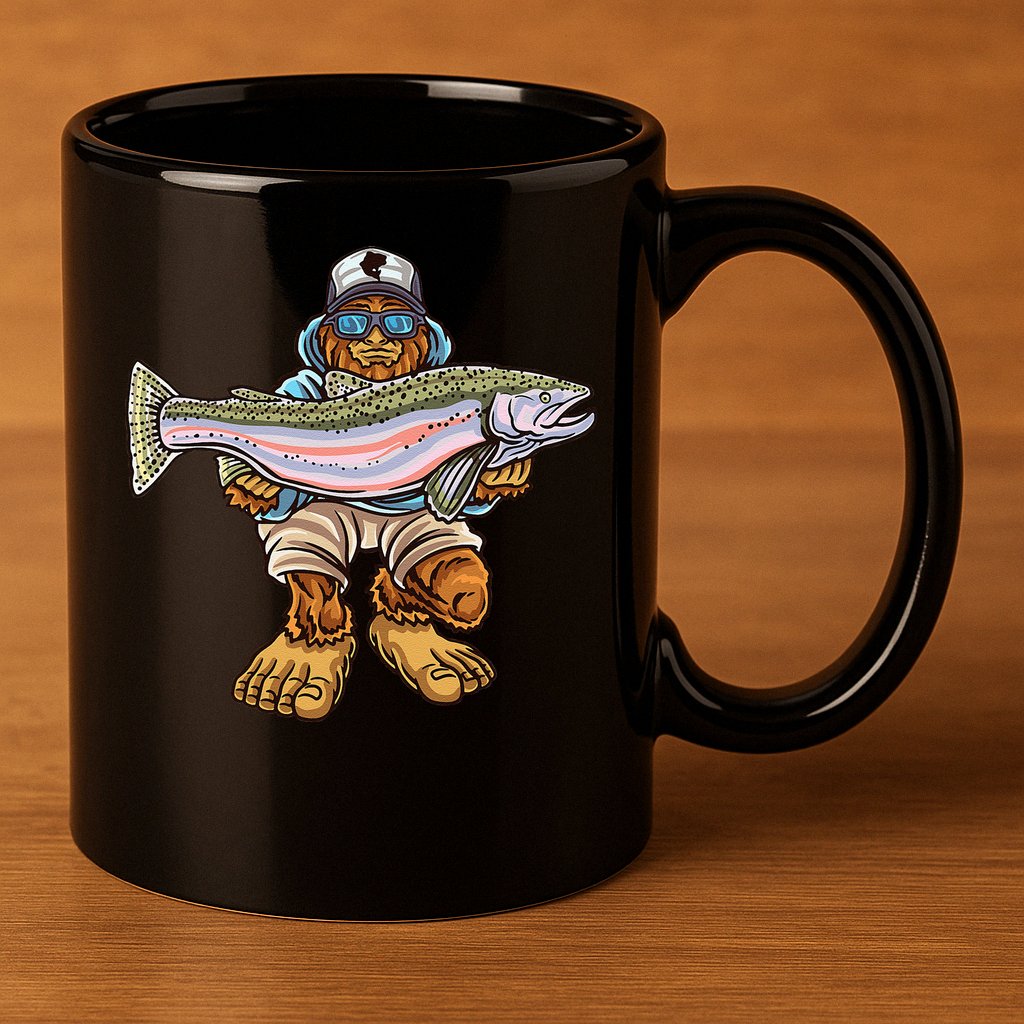 Steelhead Fishing Bigfoot Trout River Fisherman 11oz C Handle Ceramic Mug
