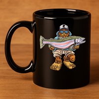 Steelhead Fishing Bigfoot Trout River Fisherman 11oz C Handle Ceramic Mug
