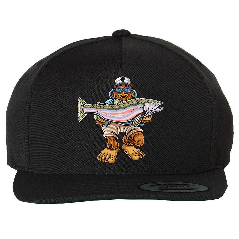 Steelhead Fishing Bigfoot Trout River Fisherman Wool Snapback Cap