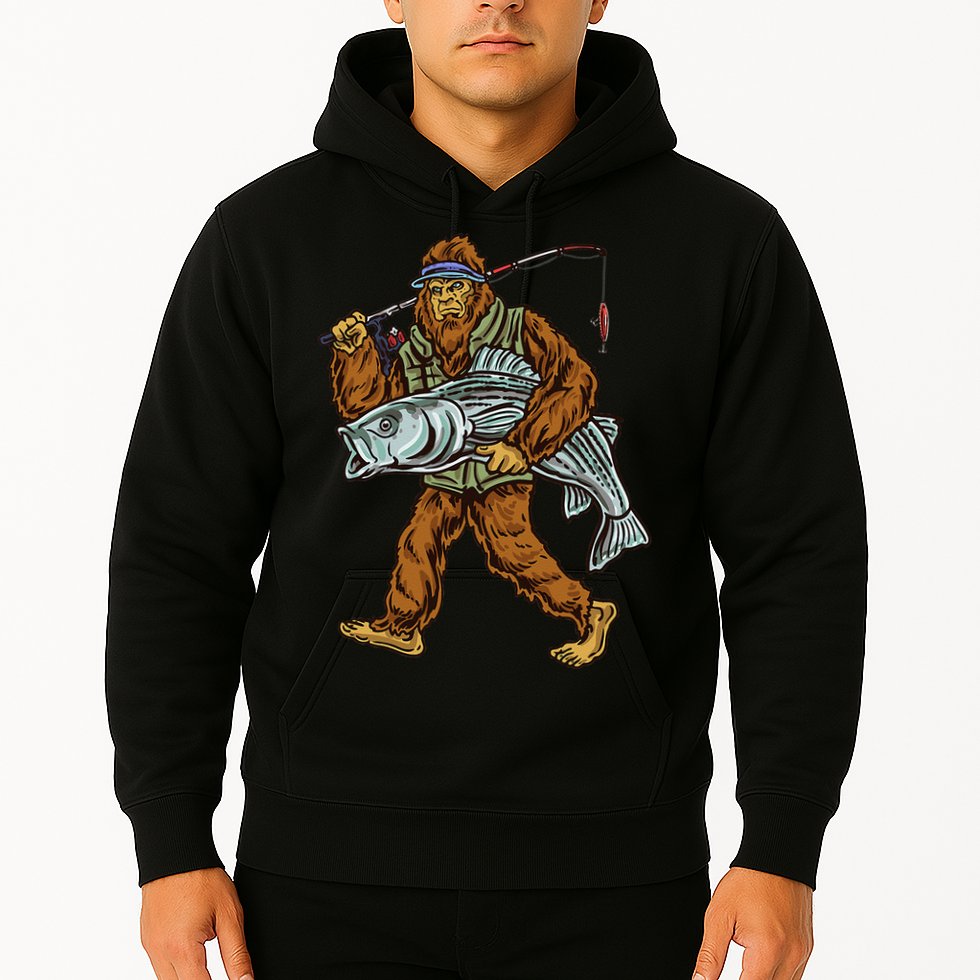 Striper Fishing Bigfoot Striped Bass Fishermen Hoodie
