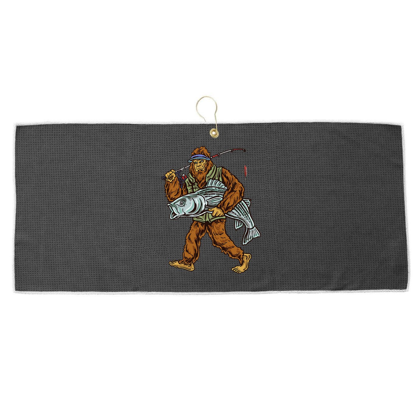Striper Fishing Bigfoot Striped Bass Fishermen Large Microfiber Waffle Golf Towel