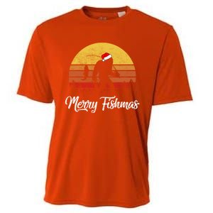 Sasquatch Funny Bigfoot Fishing Christmas Merry Fishmas Meaningful Gift Cooling Performance Crew T-Shirt