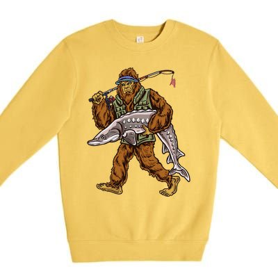 Sturgeon Fishing Bigfoot Fishermen Premium Crewneck Sweatshirt