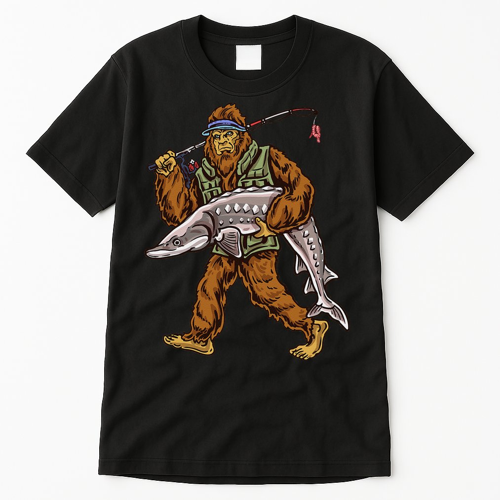 Sturgeon Fishing Bigfoot Fishermen Tall T-Shirt