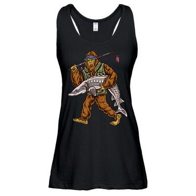 Sturgeon Fishing Bigfoot Fishermen Ladies Essential Flowy Tank