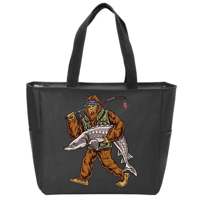 Sturgeon Fishing Bigfoot Fishermen Zip Tote Bag