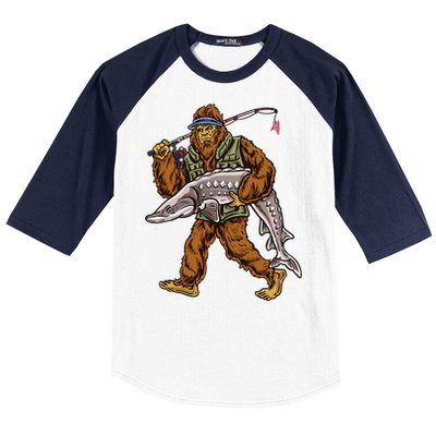 Sturgeon Fishing Bigfoot Fishermen Baseball Sleeve Shirt