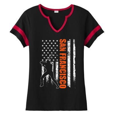 San Francisco Baseball Flag Usa Ladies Halftime Notch Neck Tee