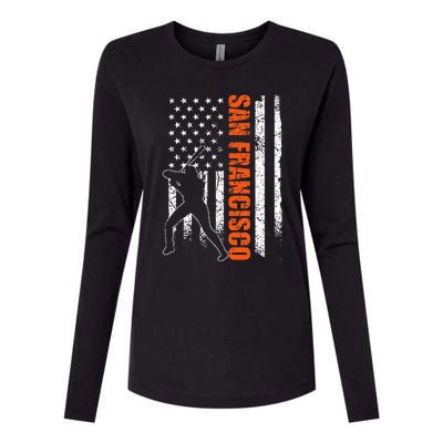 San Francisco Baseball Flag Usa Womens Cotton Relaxed Long Sleeve T-Shirt