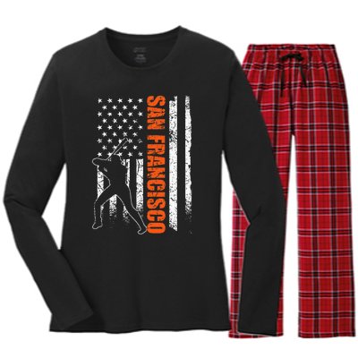 San Francisco Baseball Flag Usa Women's Long Sleeve Flannel Pajama Set 