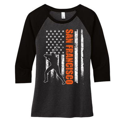 San Francisco Baseball Flag Usa Women's Tri-Blend 3/4-Sleeve Raglan Shirt