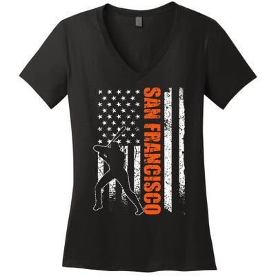 San Francisco Baseball Flag Usa Women's V-Neck T-Shirt