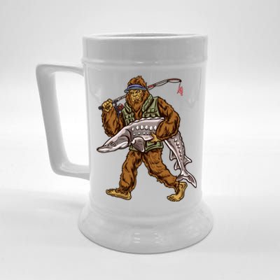 Sturgeon Fishing Bigfoot Fisher Gift Beer Stein