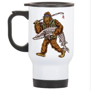 Sturgeon Fishing Bigfoot Fisher Gift Stainless Steel Travel Mug