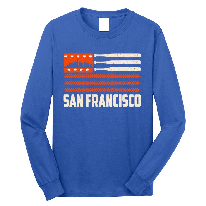 San Francisco Baseball Flag Patriotic Vintage Gift Long Sleeve Shirt