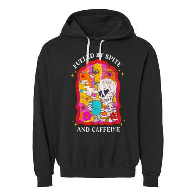 Skeleton Fueled By Spite And Caffeine Garment-Dyed Fleece Hoodie