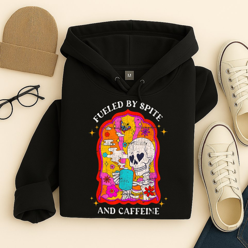 Skeleton Fueled By Spite And Caffeine Hoodie