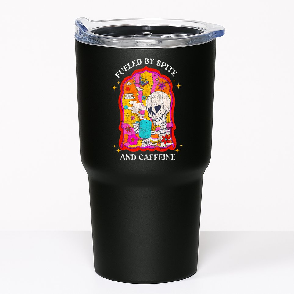 Skeleton Fueled By Spite And Caffeine Tumbler