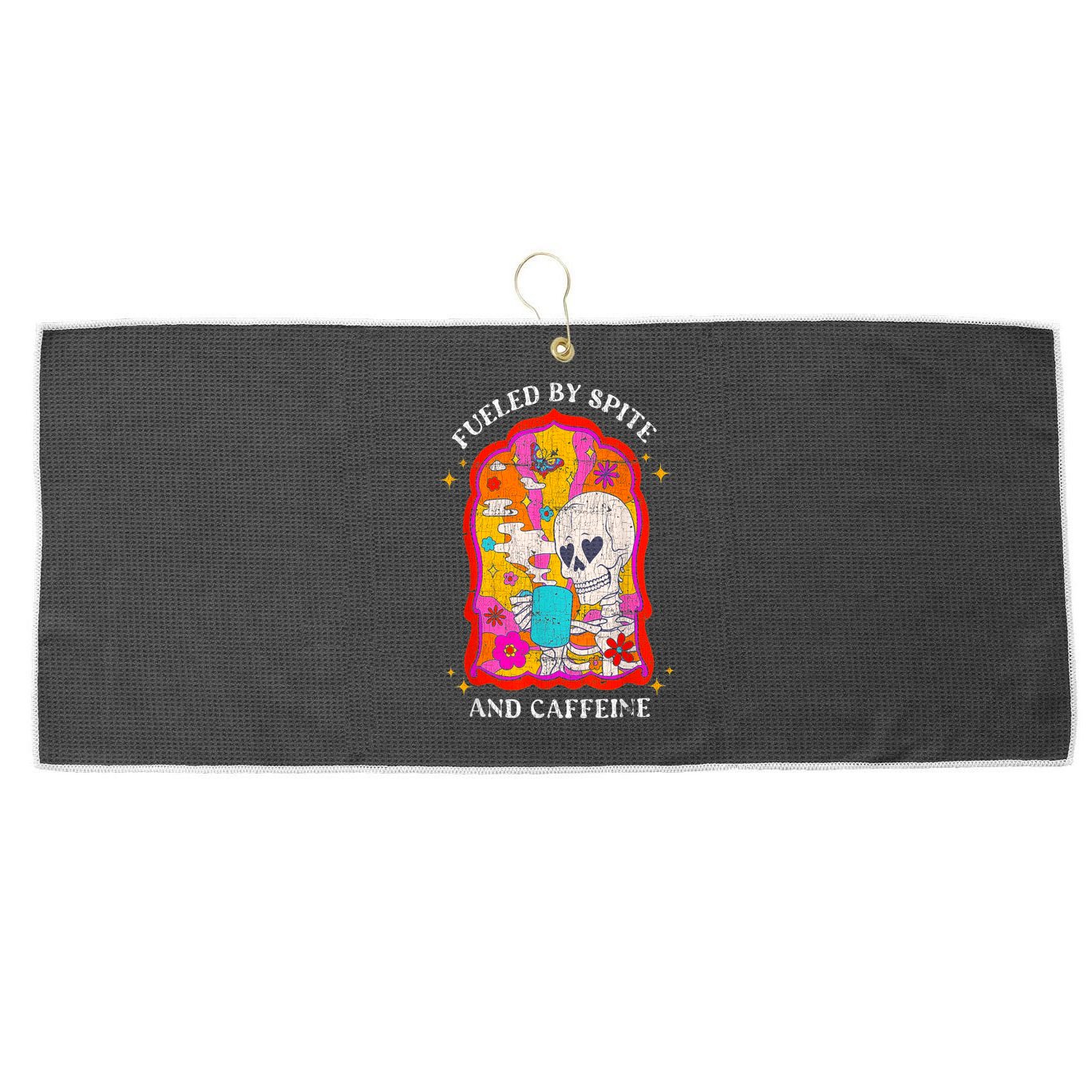 Skeleton Fueled By Spite And Caffeine Large Microfiber Waffle Golf Towel