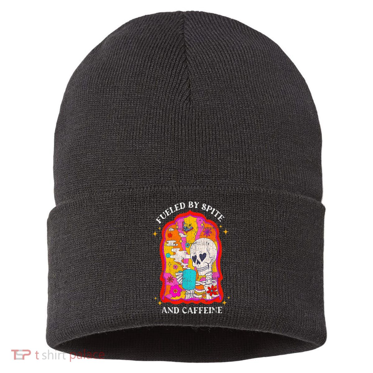 Skeleton Fueled By Spite And Caffeine Sustainable Knit Beanie