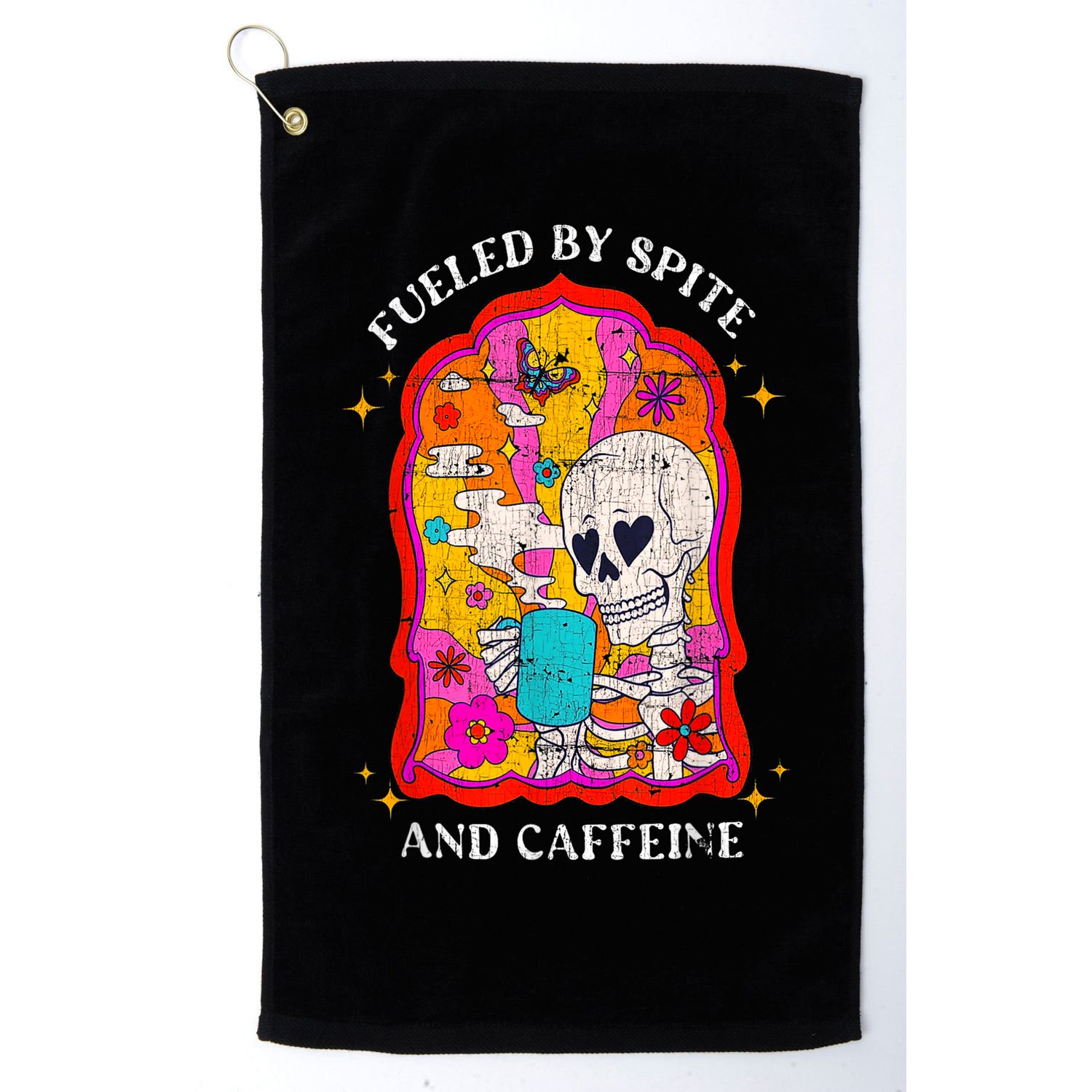 Skeleton Fueled By Spite And Caffeine Golf Towel