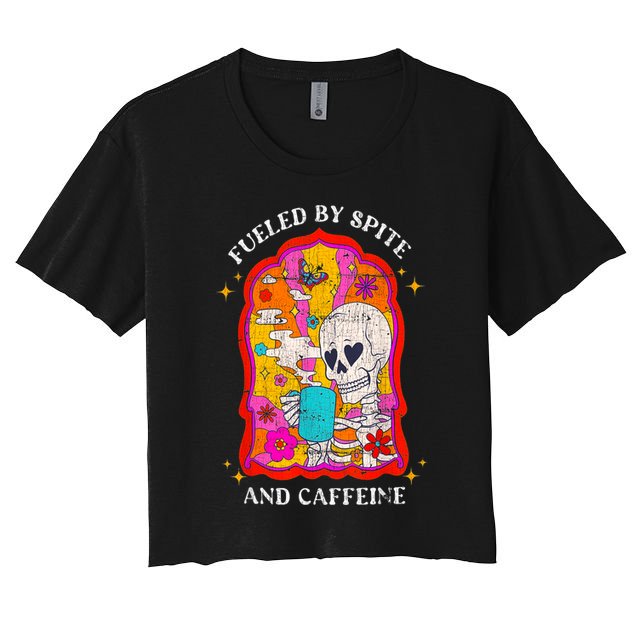 Skeleton Fueled By Spite And Caffeine Crop Top