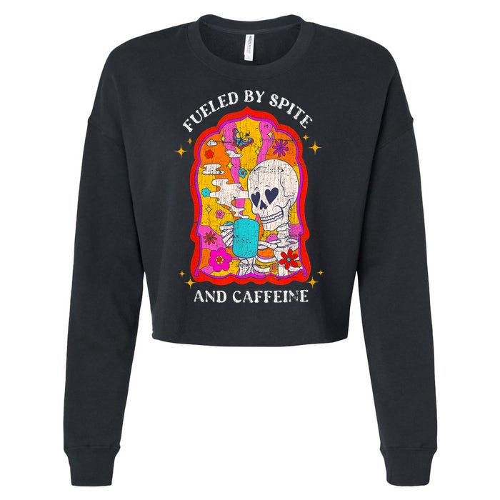 Skeleton Fueled By Spite And Caffeine Cropped Pullover Crew