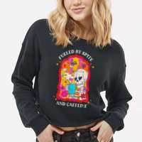 Skeleton Fueled By Spite And Caffeine Cropped Pullover Crew