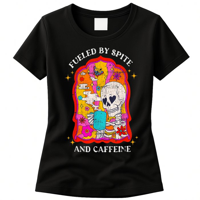 Skeleton Fueled By Spite And Caffeine Womens T-Shirt