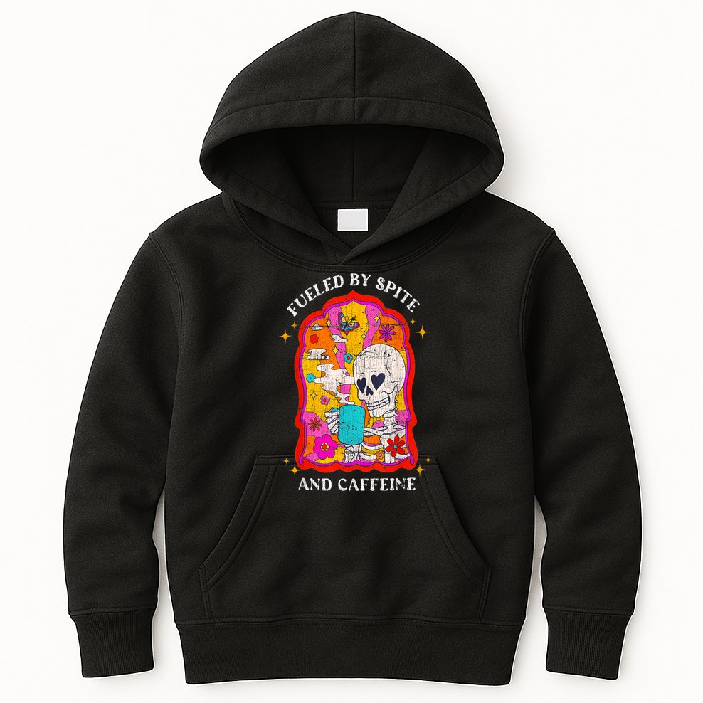 Skeleton Fueled By Spite And Caffeine Kids Hoodie