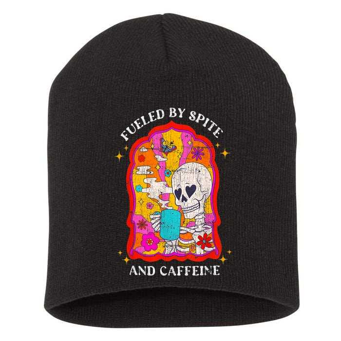 Skeleton Fueled By Spite And Caffeine Short Acrylic Beanie