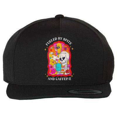 Skeleton Fueled By Spite And Caffeine Wool Snapback Cap