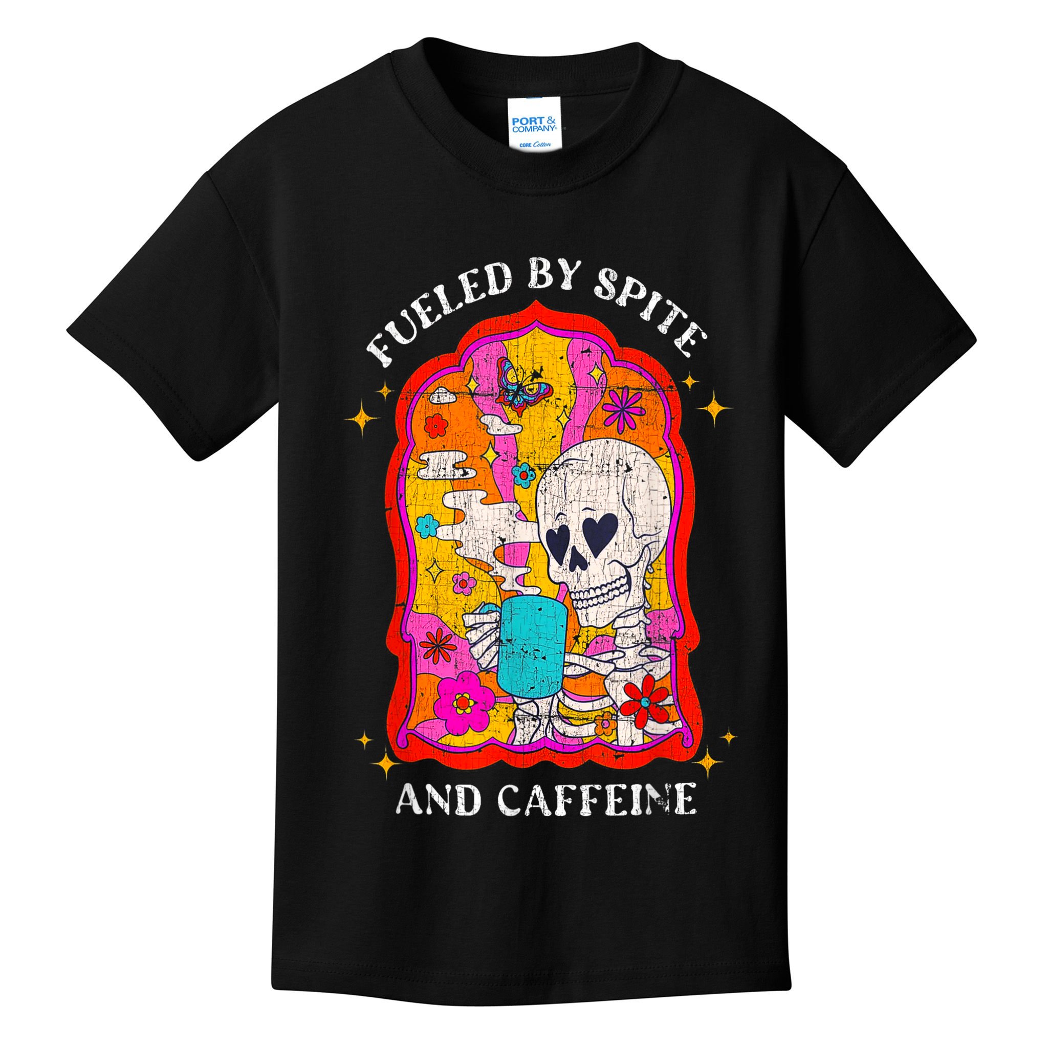 Skeleton Fueled By Spite And Caffeine Kids T-Shirt