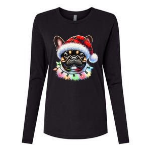 Santa French Bulldog Christmas Lights Xmas Pajamas Frenchie Womens Cotton Relaxed Long Sleeve T-Shirt