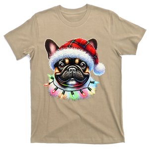 Santa French Bulldog Christmas Lights Xmas Pajamas Frenchie T-Shirt