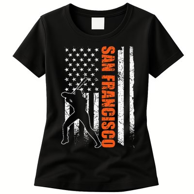 San Francisco Baseball Flag USA Vintage Patriotic Baseball Womens T-Shirt