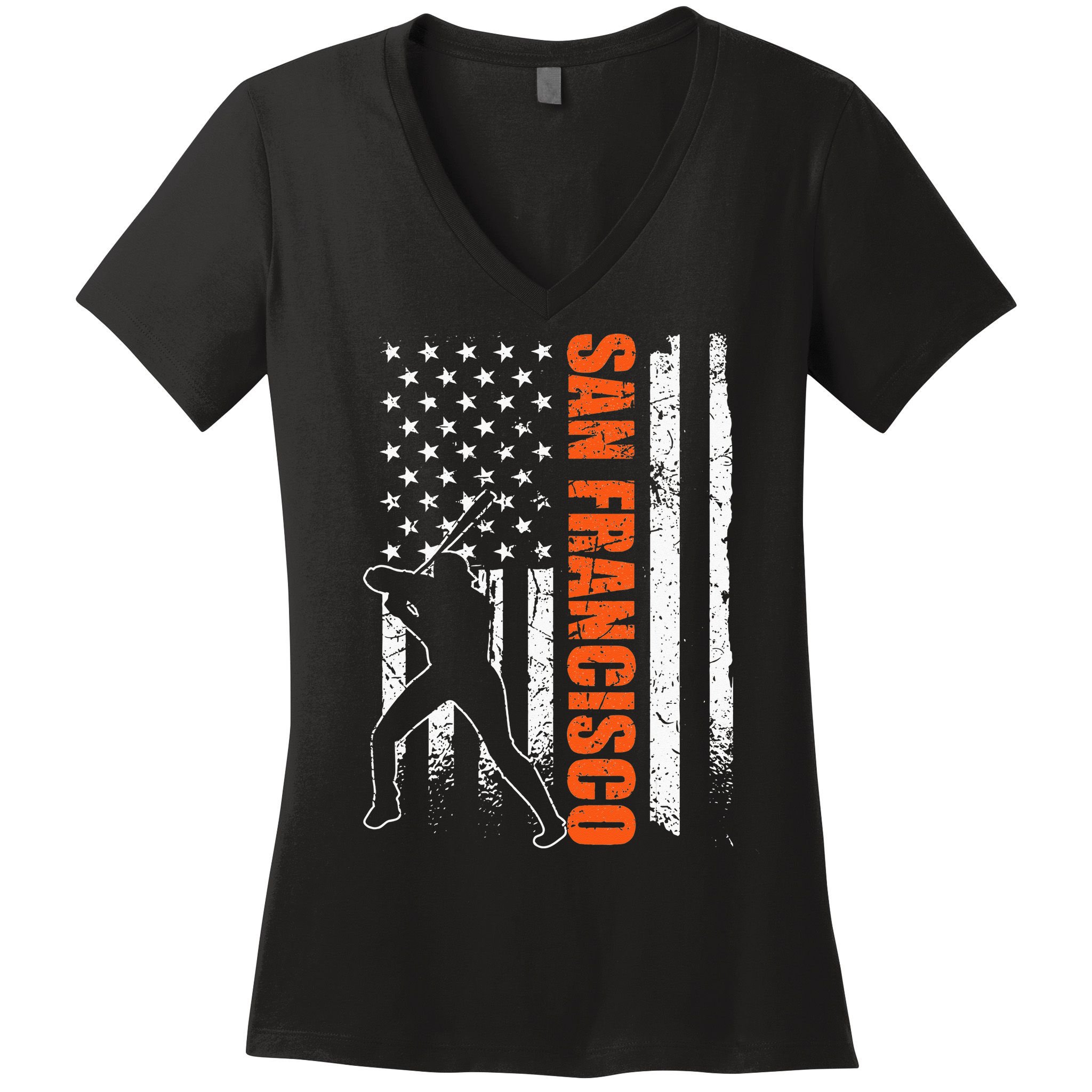 San Francisco Baseball Flag USA Vintage Patriotic Baseball Women's V-Neck T-Shirt