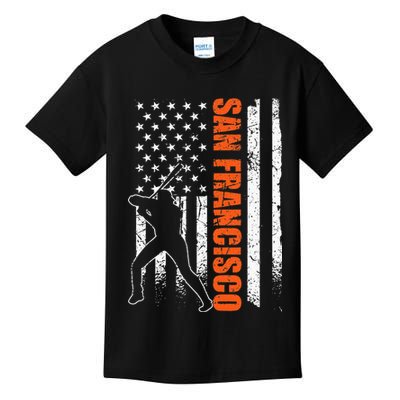 San Francisco Baseball Flag USA Vintage Patriotic Baseball Kids T-Shirt