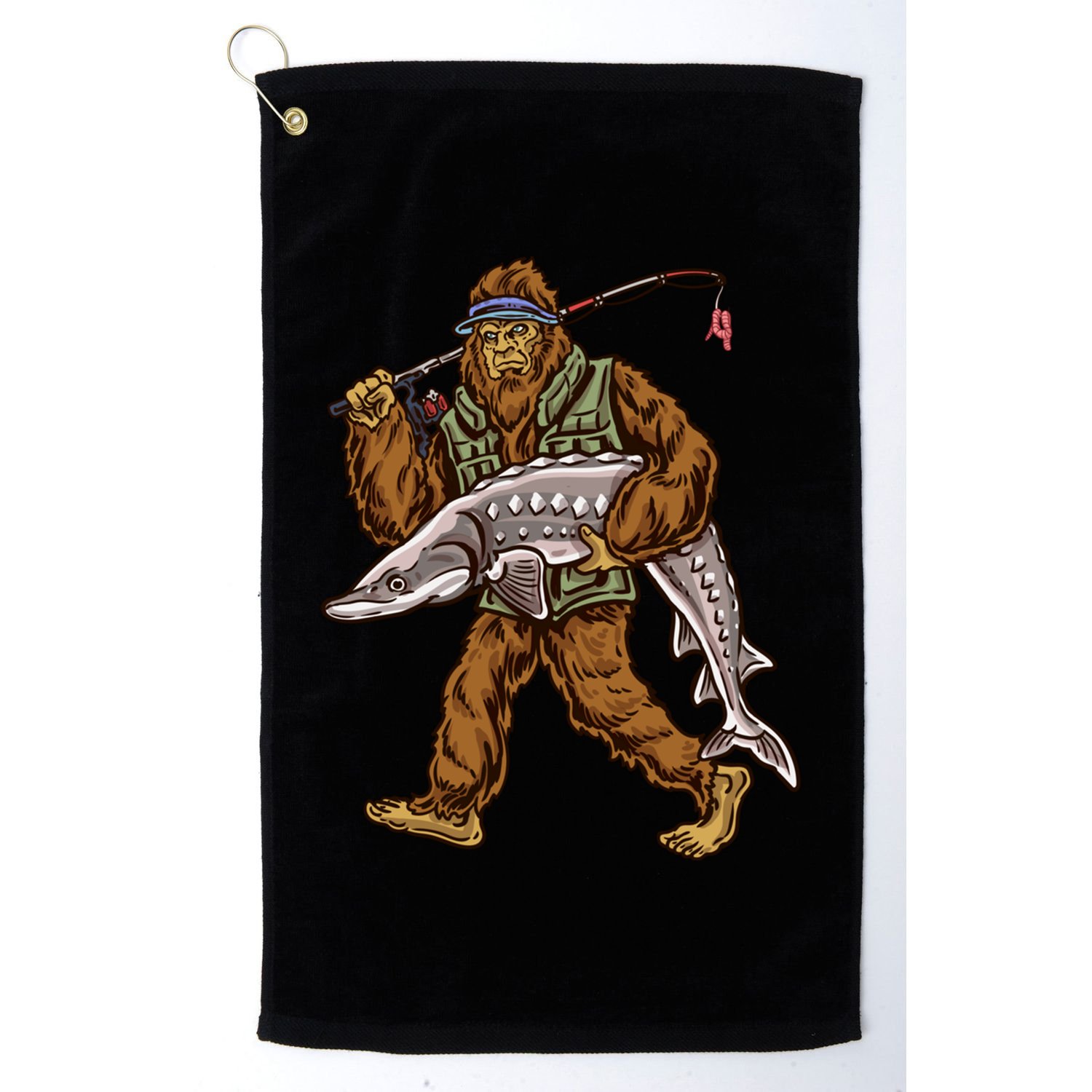 Sturgeon Fishing Bigfoot Fisher Gift Golf Towel