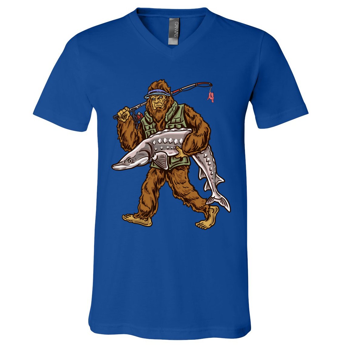 Sturgeon Fishing Bigfoot Fisher Gift V-Neck T-Shirt
