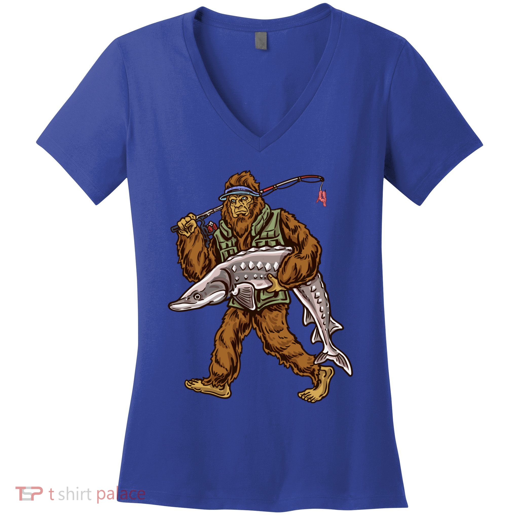 Sturgeon Fishing Bigfoot Fisher Gift Women's V-Neck T-Shirt