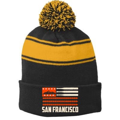 San Francisco Baseball Flag Patriotic Vintage Stripe Pom Pom Beanie