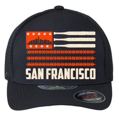 San Francisco Baseball Flag Patriotic Vintage Flexfit Unipanel Trucker Cap