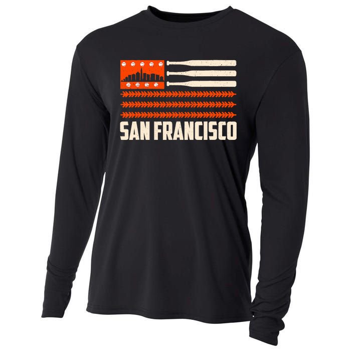 San Francisco Baseball Flag Patriotic Vintage Cooling Performance Long Sleeve Crew